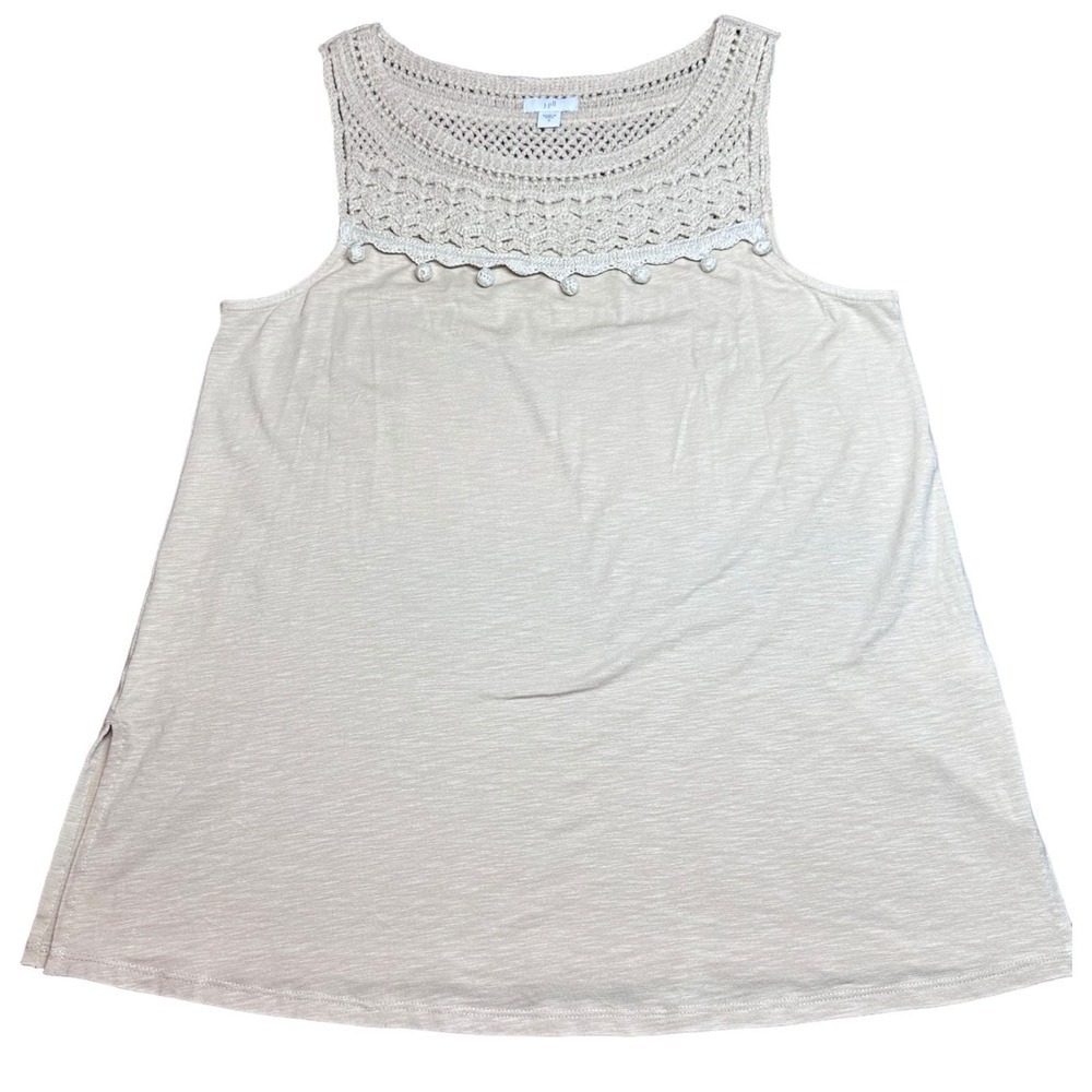 J Jill Womens Crochet Beachy Tan Beige Sleeveless Boho Tank Top Size S